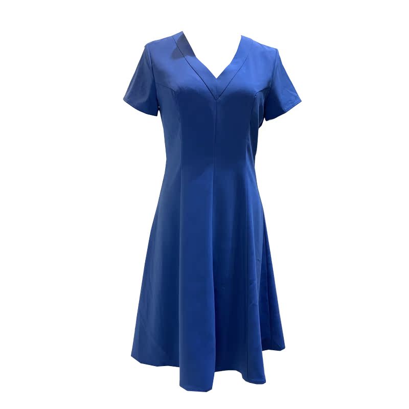 优雅气质V领蓝色连衣裙女2025夏季新款高级感洋气减龄显瘦a字裙子