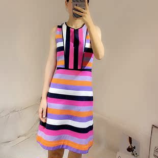 2025新款女装无袖条纹连衣裙女修身显瘦气质裙子