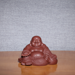 宜兴紫砂茶宠纯手工雕塑高顺忠大肚弥勒佛罗汉笑口佛原矿紫泥摆件
