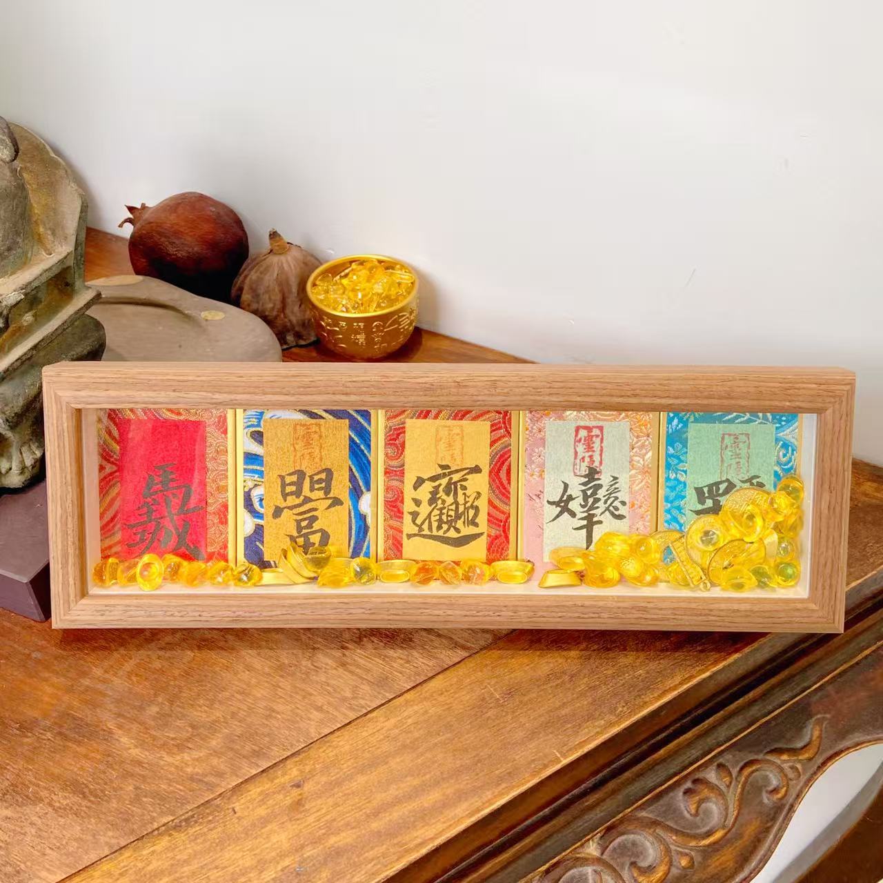 杭州灵隐五福临门马到成功如意安安集锦相框手写手绘书法桌面摆件