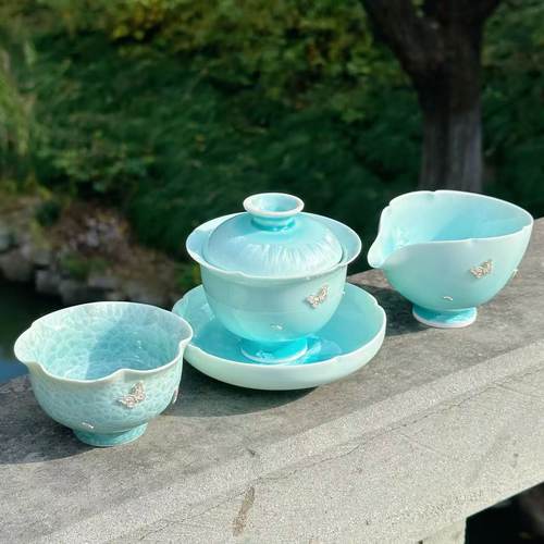 渐变冰裂纹蝴蝶陶瓷杯子