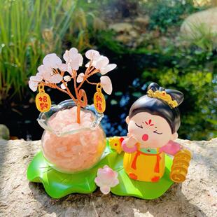 杭州灵隐荷气生才好运锦鲤粉色富桂树古风才女水晶发财树桌面摆件