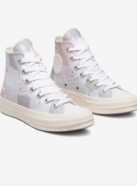 正品CONVERSE匡威1970S男女刺绣泼墨复古银白粉高帮帆布鞋A04214C