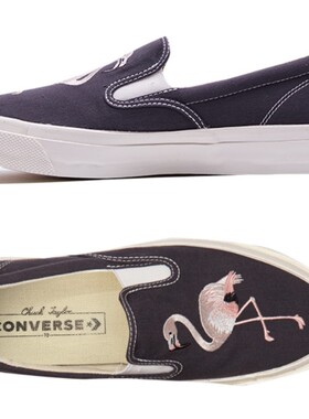 潮爆~ 火烈鸟刺绣~Converse/匡威1970s三星标帆布鞋一脚蹬160488C