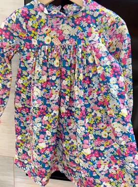 法国童装25春秋新款女大童棉liberty碎花长袖连衣裙4-12岁包邮