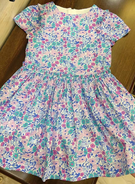 法单童装 25夏装新款女大童Liberty印花短袖连衣裙纯棉裙子包邮