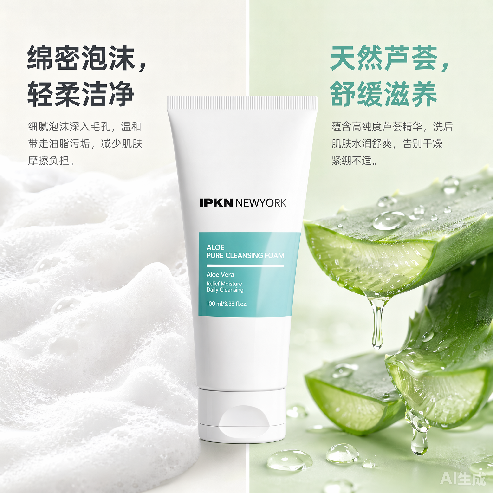 包邮专柜正品IPKN/忆可恩芦荟水份洗面奶