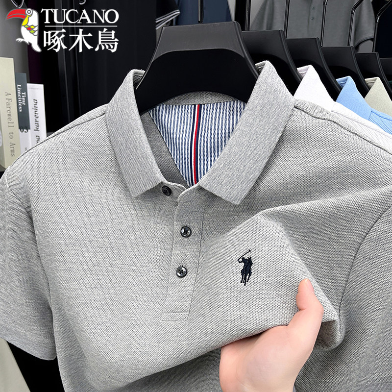 啄木鸟纯棉短袖polo衫男2025夏季新款中年商务休闲刺绣翻领t恤