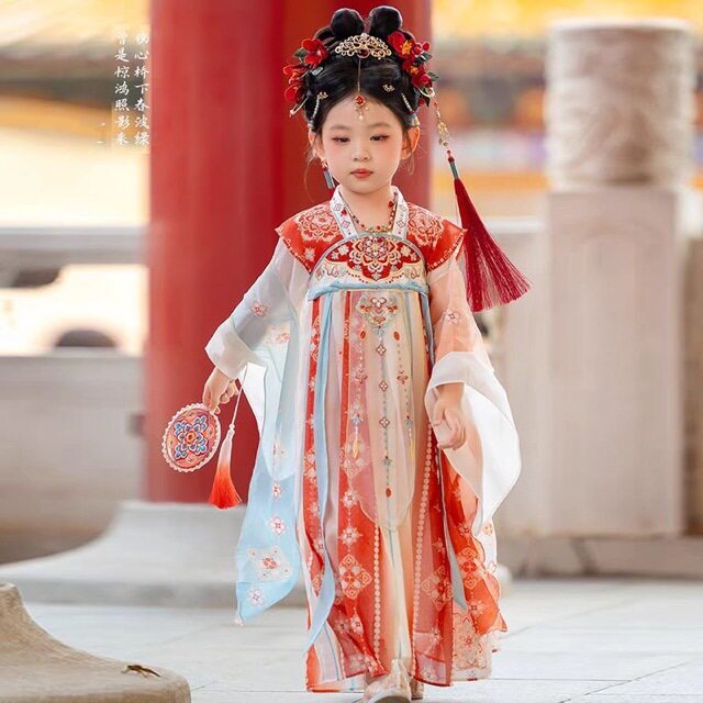 惊鸿舞女童汉服春夏秋儿童襦裙中国风古装超仙长袖连衣裙重工新款图片