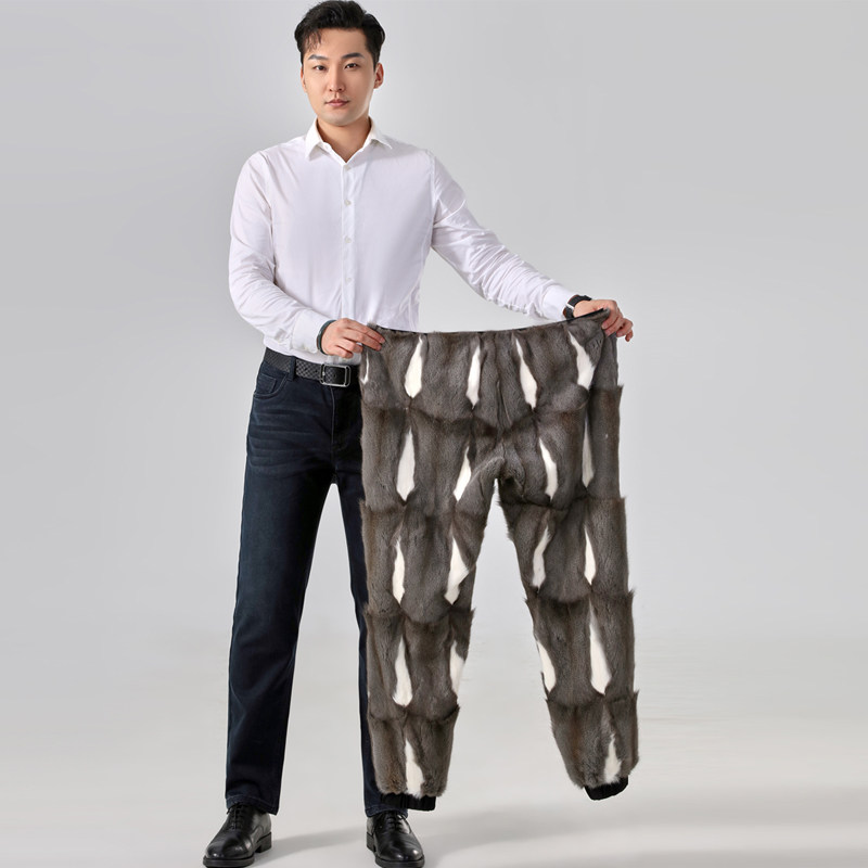 金狸貂皮毛一体裤子男中老年貂皮棉裤冬高腰东北皮裤加绒加厚长裤