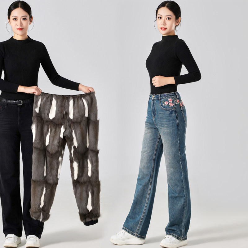 金狸貂皮毛一体高腰皮草保暖棉裤