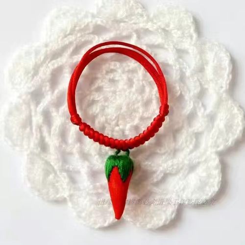 纯手工缝制婴儿宝宝红色朱砂小辣椒手绳保平安压惊满月饰品
