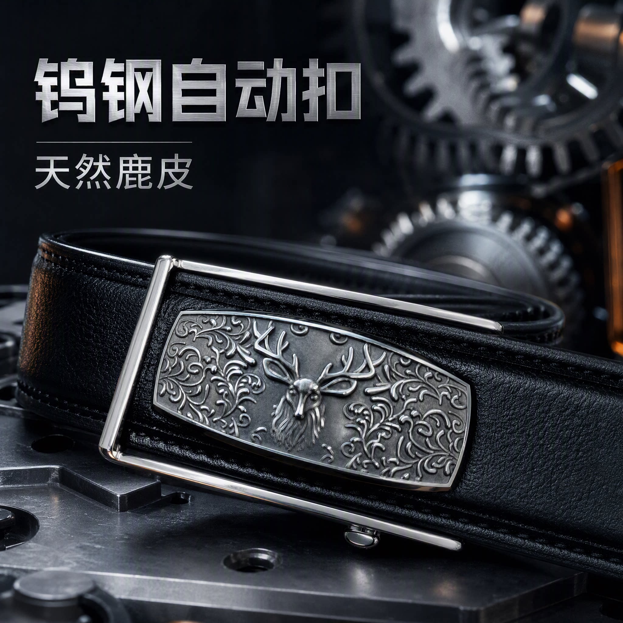 3.5宽鹿皮钨钢自动扣男士真皮腰带/皮带/腰链