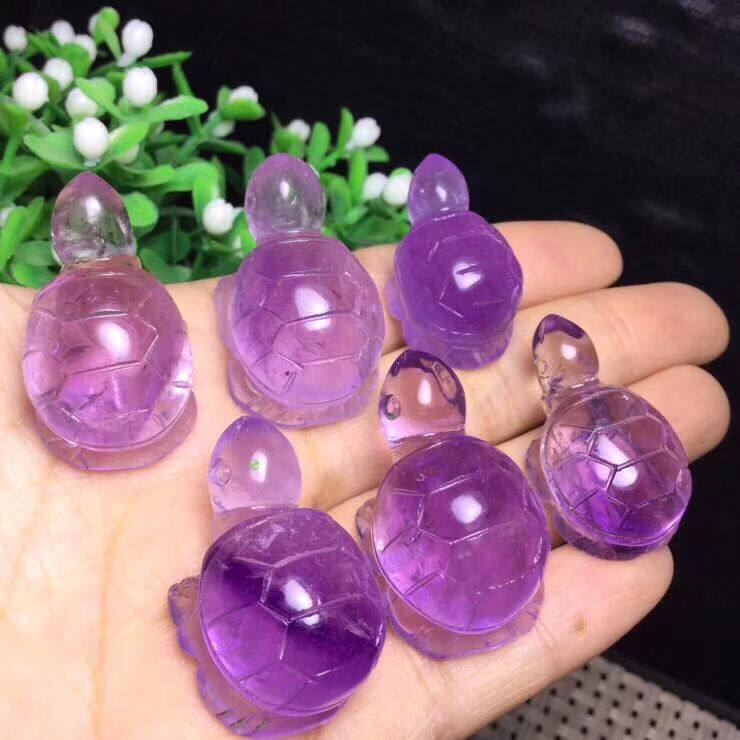天然水晶雕刻小乌龟摆件饰品紫水晶绿幽灵黄水晶粉水晶茶水晶乌龟