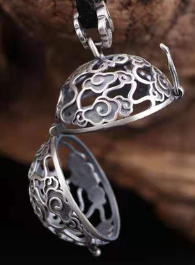 纯银可打开空心项链吊坠嘎乌盒