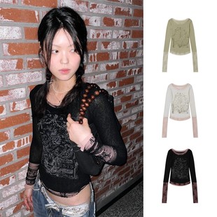 显瘦长袖 街头复古纯欲蕾丝拼接假两件百搭修身 T恤 type Exclusive