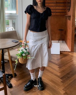 Exclusive type 法式复古个性波点高腰显瘦百褶辣妹A字半身裙短裙