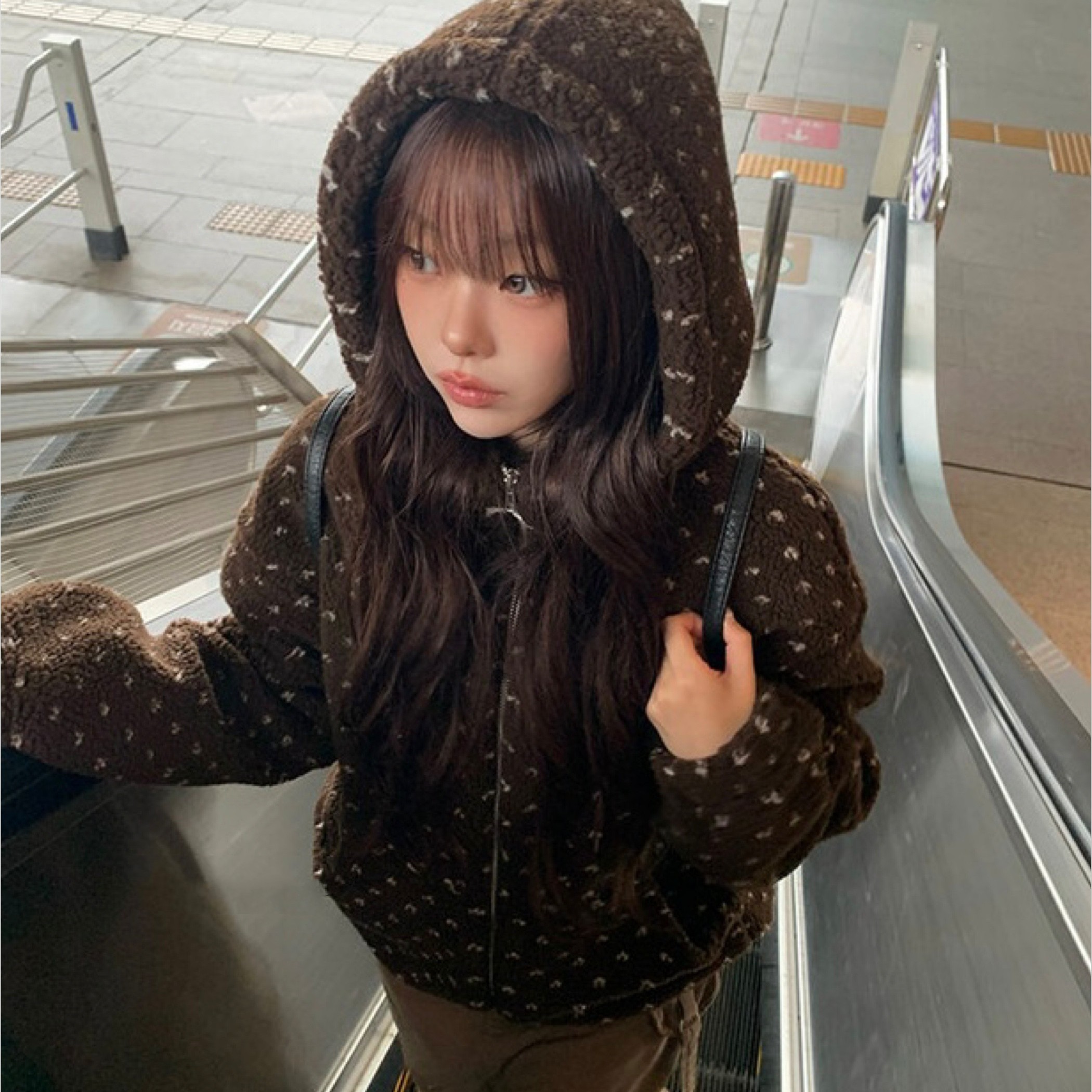 Exclusive type 秋冬韩系氛围可爱厚实温暖羊羔毛连帽棉服外套女