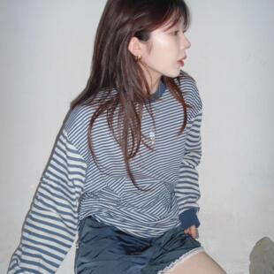 Exclusive type 韩版慵懒感海军水手风经典chic条纹宽松长袖T恤女