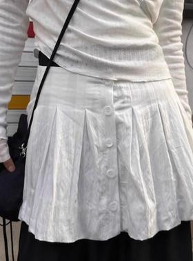 Exclusive type 韩国个性设计时髦叠穿单排系扣后松紧腰半身裙女