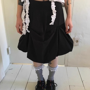 设计捏褶花苞A字高腰显瘦蓬蓬短款 韩国个性 半身裙 type Exclusive