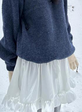 Exclusive type 韩国小众复古缎面日系花边白色叠穿松紧腰半身裙