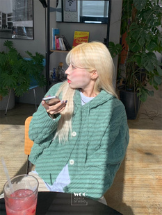 毛衣外套 宽松抽绳连帽针织衫 Exclusive type韩国小众设计麻花短款