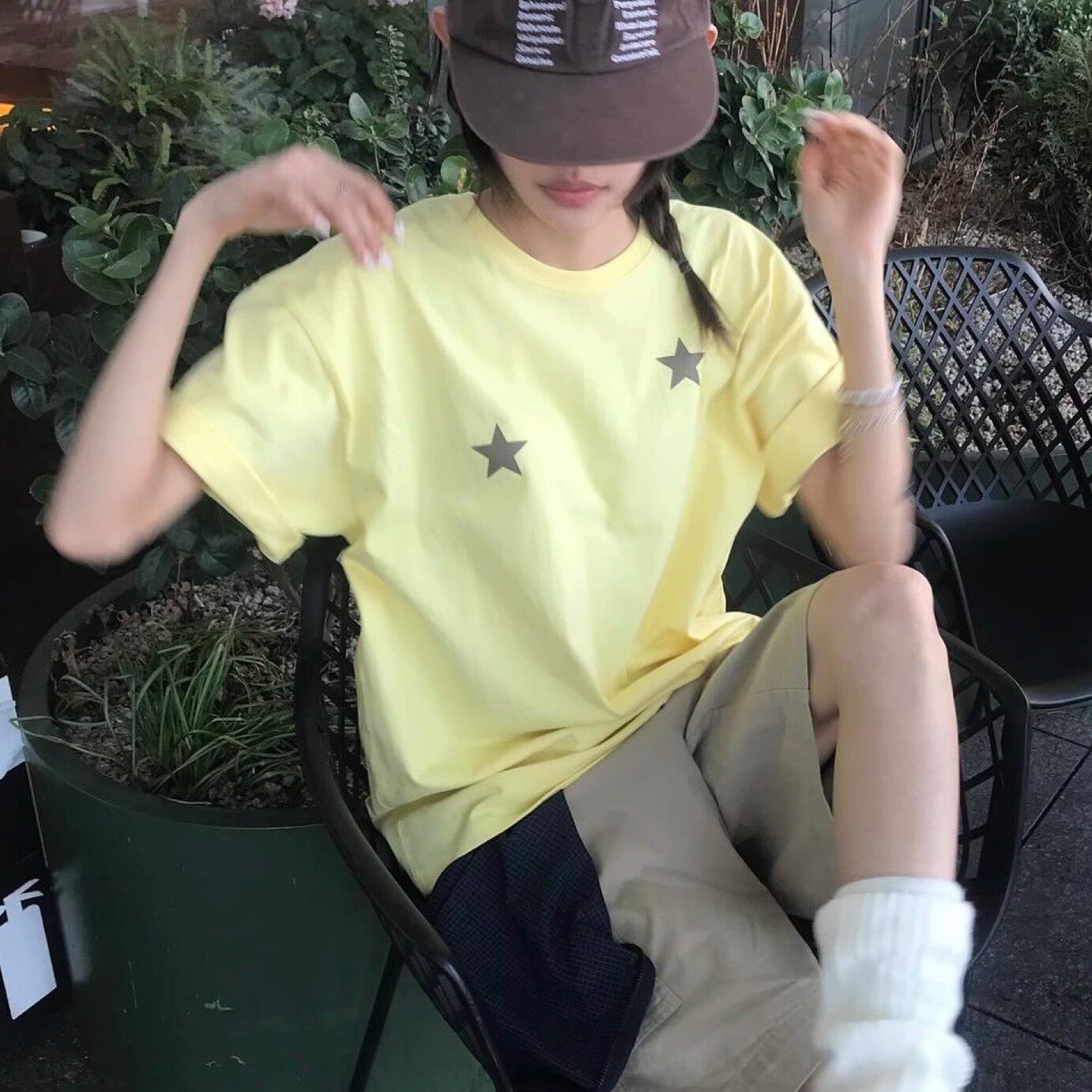 Exclusive type 日系街头复古y2k星星字母印花宽松圆领短袖T桖女