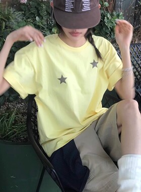 Exclusive type 日系街头复古y2k星星字母印花宽松圆领短袖T桖女