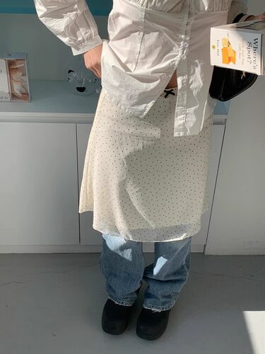 加分叠穿松紧腰波点半身裙