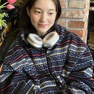 Exclusive type冬季保暖民族风复古花纹薄款抽绳棉服夹克连帽外套