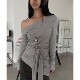 Exclusive t恤女 长袖 type 韩国小众街头辣妹绑带大势漏肩设计修身