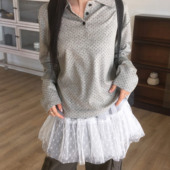 Exclusive T恤打底衫 type 日系复古波点柔软polo系扣百搭宽松长袖