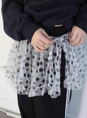 Exclusive type 韩国个性设计波点网纱不规则系带叠穿半身蓬蓬裙