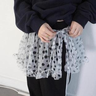 设计波点网纱不规则系带叠穿半身蓬蓬裙 韩国个性 Exclusive type