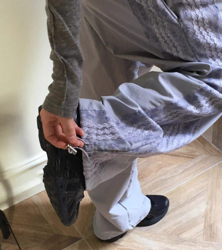 尼龙阔腿休闲长裤复古蕾丝拼接