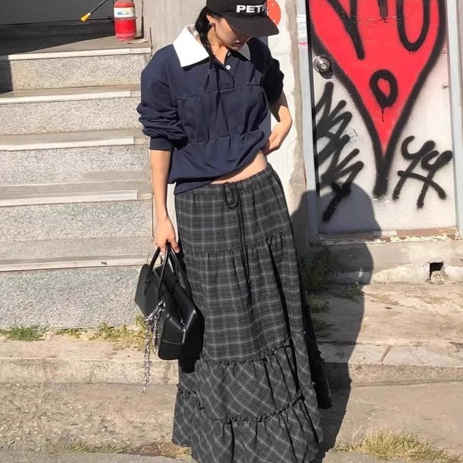 可调节大裙摆褶皱蛋糕半身长裙