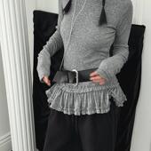 Exclusive T恤 长袖 type 韩国小众设计木耳边花边褶皱裙摆百搭修身