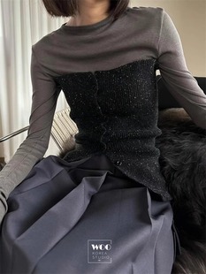 韩国简约百搭螺纹混色点点单排扣针织抹胸背心衫 Exclusive type