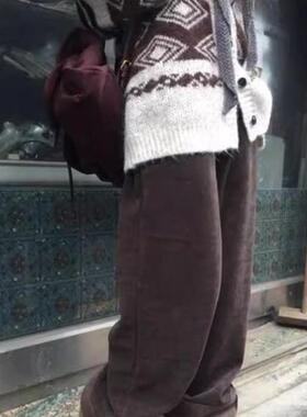 Exclusive type 24冬季保暖毛毛裤腿拼接保暖坑条松紧腰直筒长裤