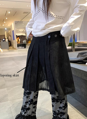 Exclusive type 韩国个性设计一片式绑带纽扣调节百褶围裙半身裙