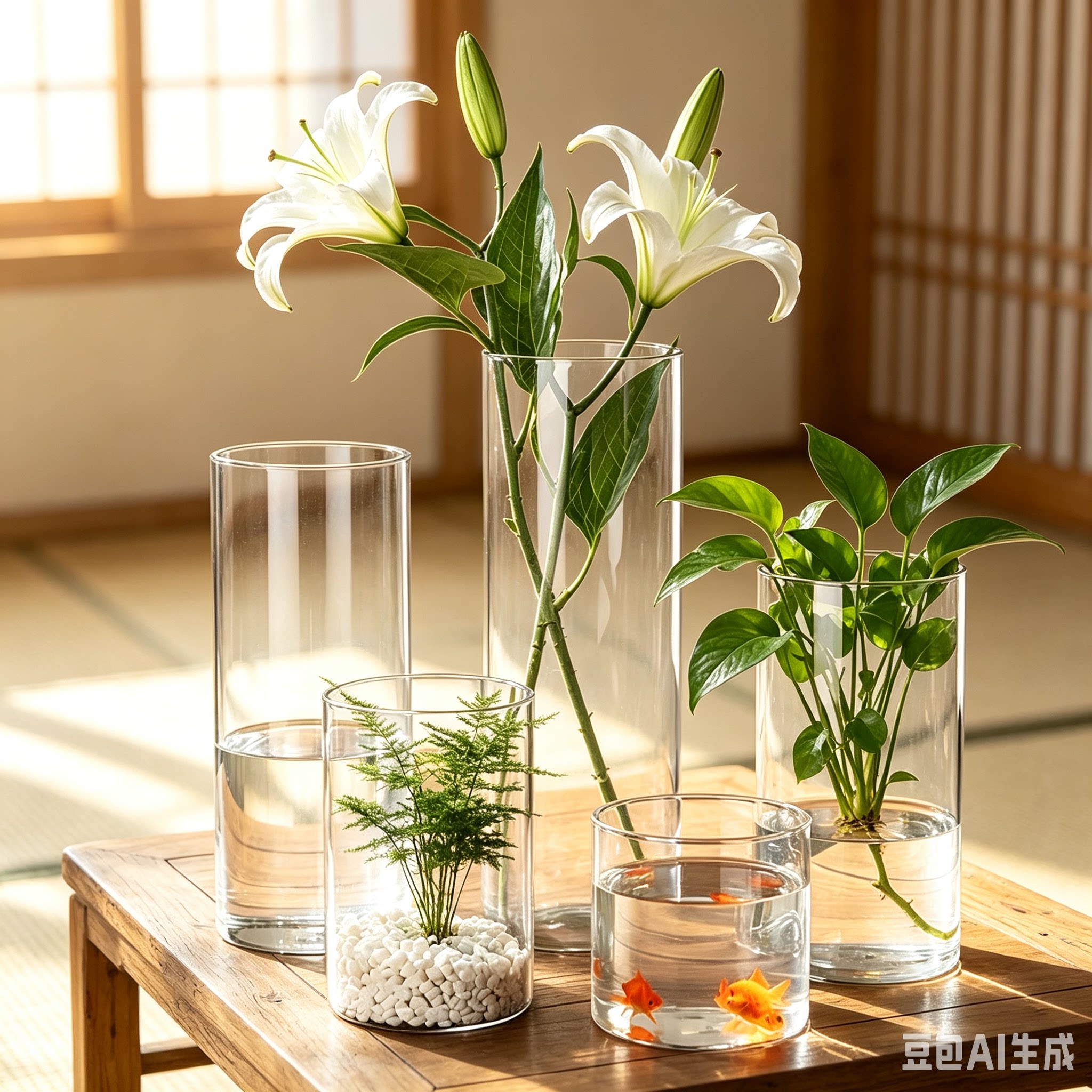 极简超薄底高硼硅玻璃水培花瓶小鱼缸茶杯水杯绿茶杯通用杯子装饰