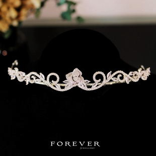 简约百搭精美微镶锆石小巧新娘皇冠婚纱发饰儿童演出生日头饰品女