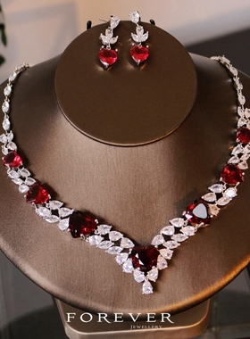 奢华爱心吊坠宴会礼服项链耳环女