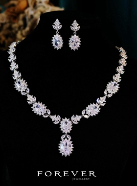 锆石镶嵌欧美复古礼服项链耳环女