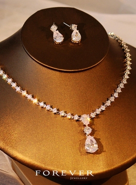 简约韩式闪耀锆石项链耳环两件套