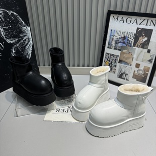 卡皮巴拉2025新款 雪地靴短筒 真皮纯皮厚底小个子增高加绒秋冬女鞋