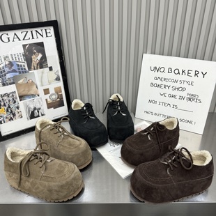 女鞋 秋冬复古百搭休闲鞋 真皮厚底松糕加绒保暖加棉勃肯鞋 2025新款