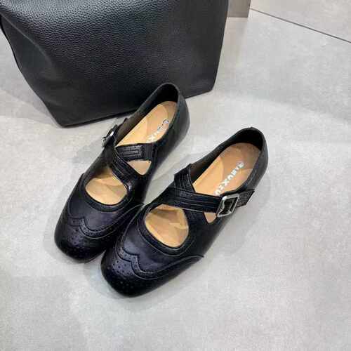 芭慕秀2026春季新款真皮交叉带平底百搭休闲女鞋玛丽珍鞋单鞋女鞋