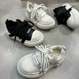 潮脏脏鞋 2025冬季 女百搭休闲小白鞋 厚底贝壳头增高真皮面包鞋 新款